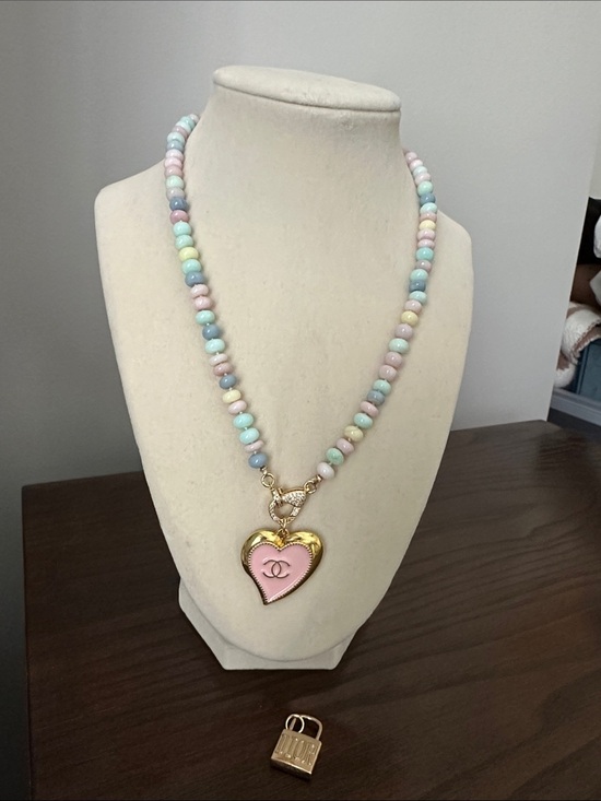 Toka B Jewelry - Pastel Opal Necklace with Two Designer Upcycled Charms
